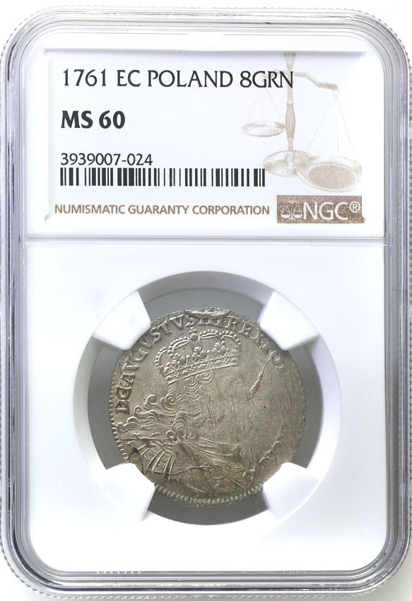 August lll Sas. Dwuzłotówka (8 groszy) 1761, Lipsk NGC MS60 (MAX) - EKSTREMALNA RZADKOŚĆ R7